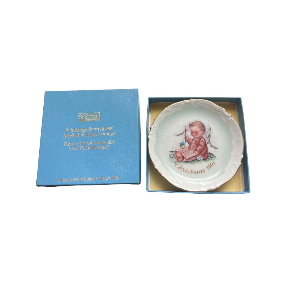 Vintage Schmid Christmas Hummel 1991 Mini Collector Plate Message From Above Box